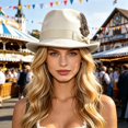 thumbnail image 4 of XIAOCHA Womens Feather‑Bow Fedora Hat Solid Wide‑Brim Hat Outdoor Festival Hat,White, 4 of 4