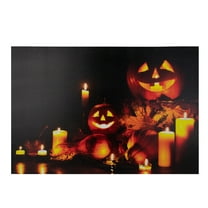 LED Lighted Halloween Jack-O-Lanterns Fall Harvest Canvas Wall Art 15.75" x 23.5"