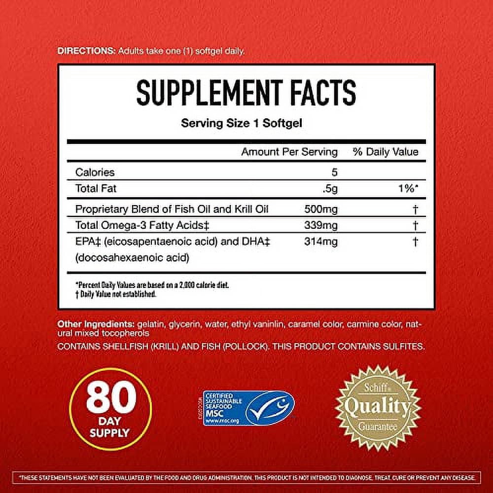 Omega 3 Fish Oil & Antarctic Krill Oil Softgels for Brain, Heart, Joints & Eye Support, MegaRed (80 Count Bottle), Concentrated Omega 3 Fatty Acid Supplement with EPA, DHA, Phospholipids- 3 Pack