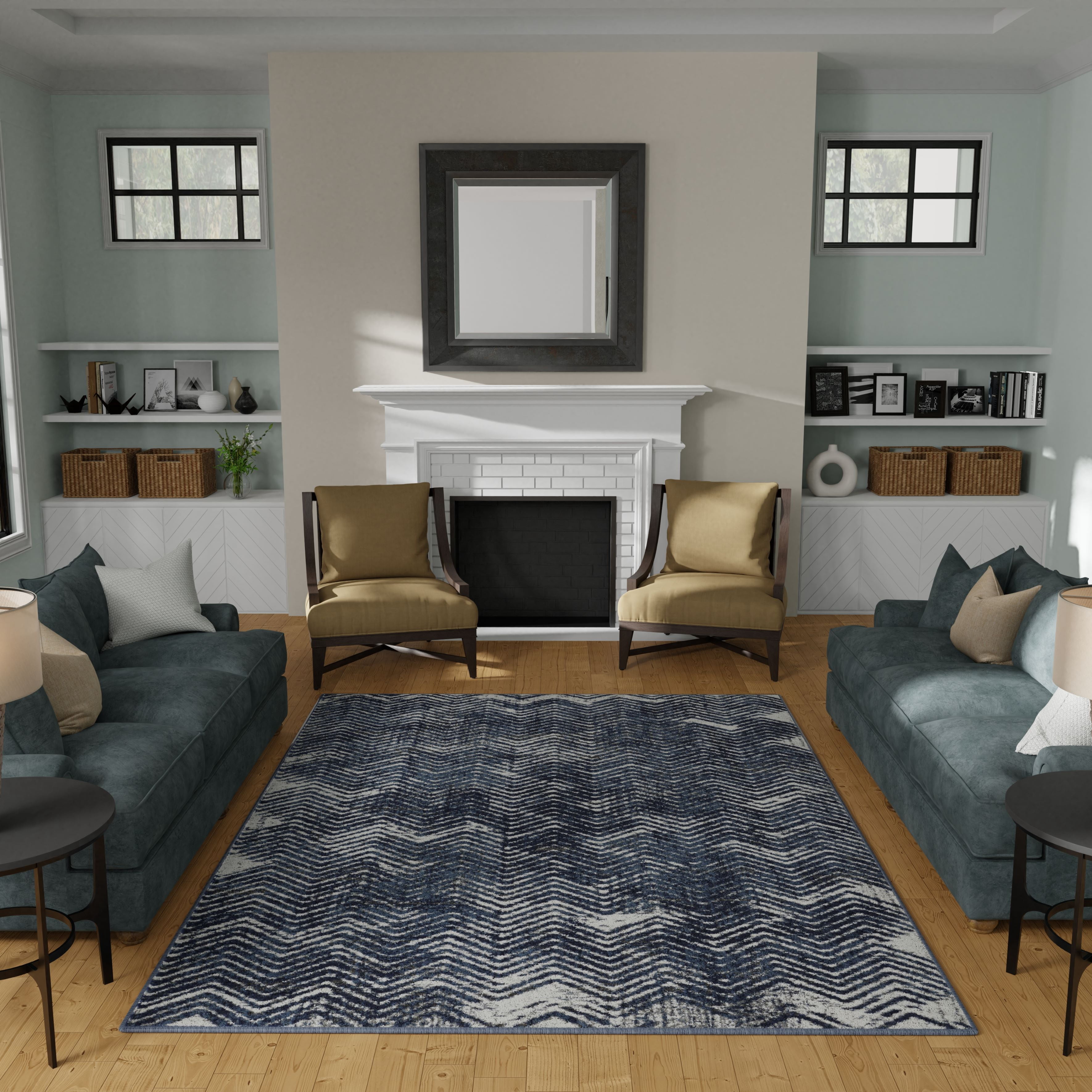 Loomaknoti Aysal Armelar 9' x 12' Blue Chevron Indoor polypropylene Area Rug