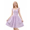 thumbnail image 7 of IBTOM CASTLE Teen Summer Holiday Floral Dress Junior Beach Casual Sundress | Tween Self Tie Back Flutter Sleeve Tea Party Back to School Prom Dress 10-11 Years Purple, 7 of 7