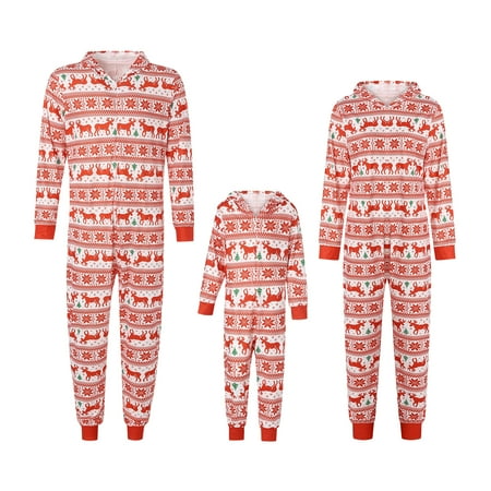 

Family Christmas Pajamas Pjs Matching Set Elk Snowflake Print Long Sleeve Zip Up Hooded Jumpsuit Couples Xmas Holiday Loungewear Outfits