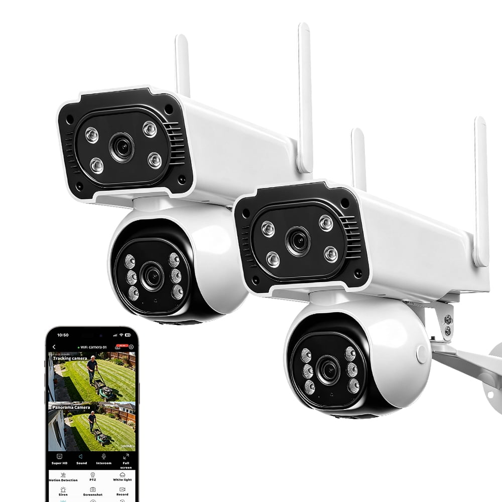 Dygoophy® 2×4K Dual Lens Security Camera Outdoor, Surveillance Camera, Cameras for Home Security, AI Detection/Tracking, Color Night Vision, 2.4G WiFi Two-Way Audio, Cloud & SD Card Storage