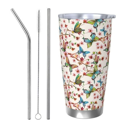 

Tideii Watercolor Floral With Butterflies for 20OZ Car Cup Stainless Steel Cold and Hot Cup with Lid Suitable for Outdoor and Home Unisex-Straw Three-piece Set