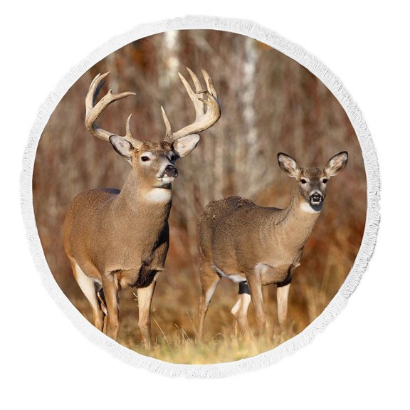ZKGK Deer Round Beach Towel Beach Mats Beach Shawl Beach Blanket with Tassels Beach Throw Towel Yoga Mat