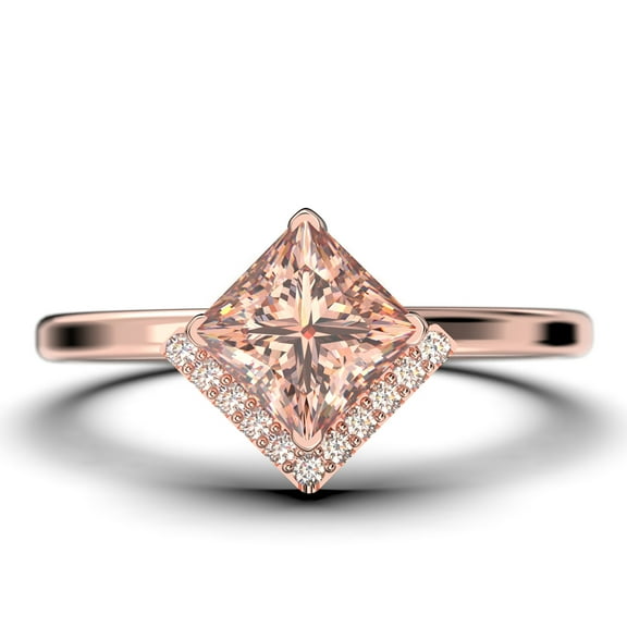 Boho & hippie 1.50 Carat Princess Cut Morganite And Diamond Moissanite Dainty Engagement Ring, Classic Wedding Ring in 925 Sterling Silver With 18k Rose Gold Plating, Gift For Her, Promise Ring
