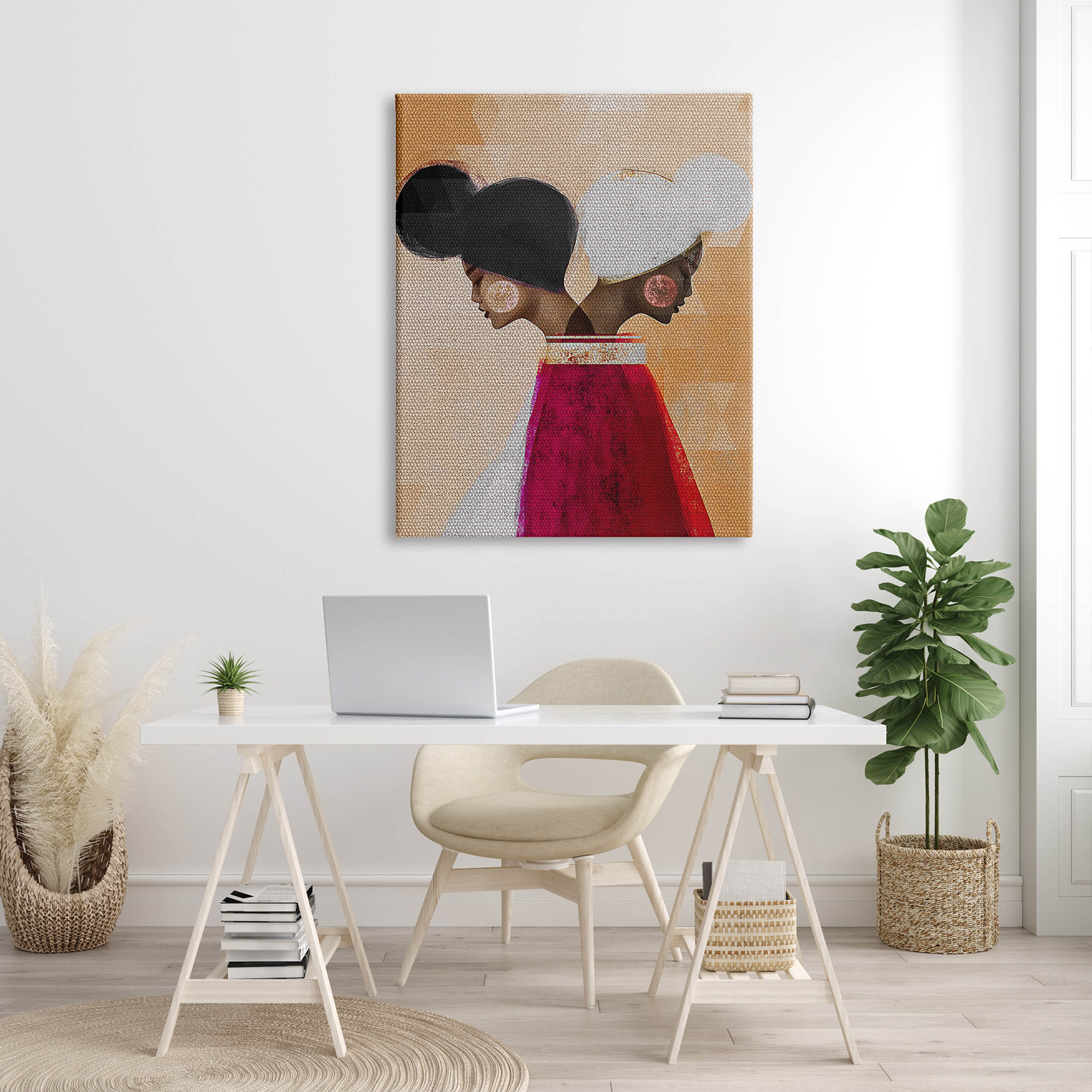 Modern Twin Girl Collage Abstract Graphic Art Gallery Wrapped Canvas Print Wall Art
