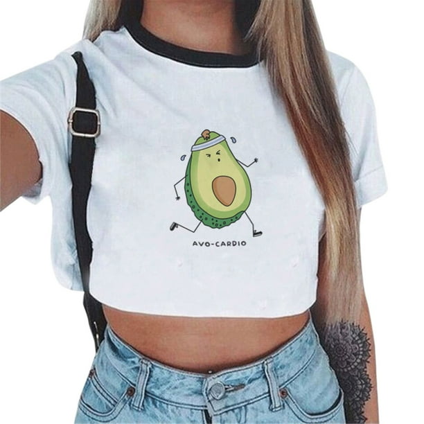 Camiseta corta de manga corta con estampado de aguacate de dibujos animados para mujer Jumpingount FS11769 01 Walmart en linea