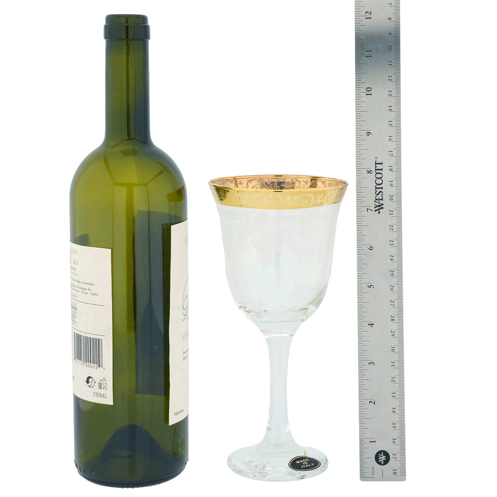 GlassOfVenice Set of Two Murano Glass Wine Glasses 24kt Gold Leaf - Transparent