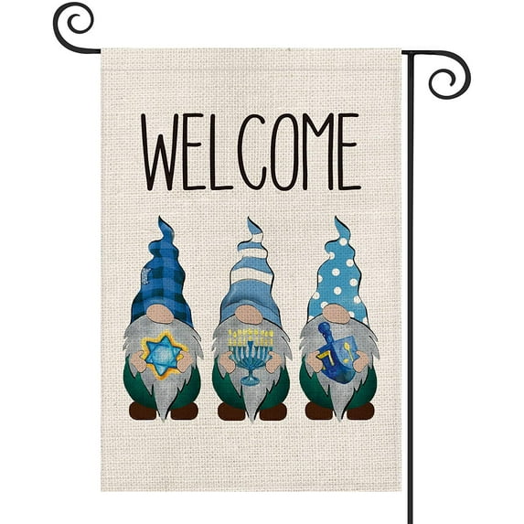 AVOIN Welcome Buffalo Check Plaid Gnomes Garden Flag Vertical Double Sided, Jewish Hanukkah Menorah Yard Outdoor Decoration 12.5 x 18 Inch