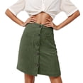 thumbnail image 3 of JTieacloth Corduroy Skirt High Waisted Button Down Mini A Line Fall Winter Short Skirt With Pockets Casual Stretch Comfort Fit,Skirt for Women(Green), 3 of 6