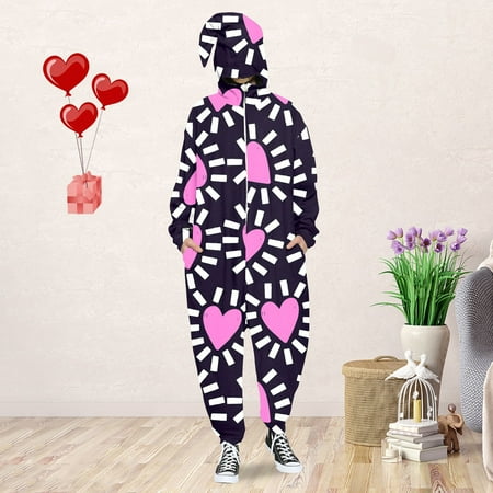 

Ounabing Valentines Day Gift Sets Men s Jumpsuit Men s And Women s Valentine s Day Love Print Hooded Pullover Zipper Pajamas Party Couple Set