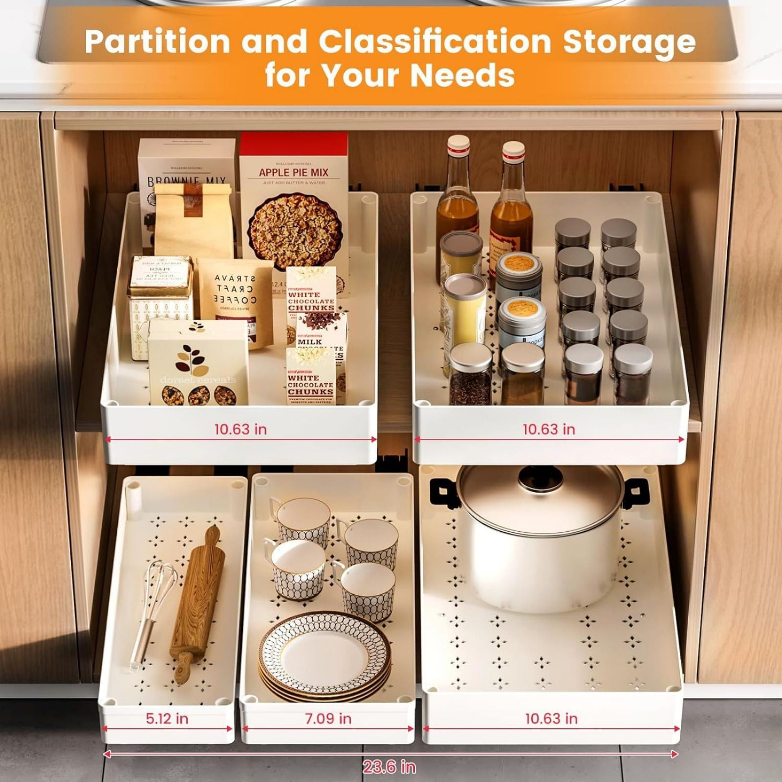 Three-Tier Sliding Drawer Organizer for Kitchen Utensils and Cutlery Storage