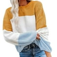 thumbnail image 1 of Outfmvch Chandails pour Femmes Col Rond Manches Longues Pull Tricoté à Blocs de Couleur Pull Décontracté Pull-Over Hauts pour Femmes Chandails pour Femmes Jaune, 1 of 4