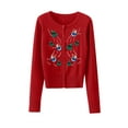 thumbnail image 1 of FOCUSNORM Women Christmas Knit Cardigan Long Sleeve Button Closure Embroidery Snowman Tree Casual Sweater, 1 of 9
