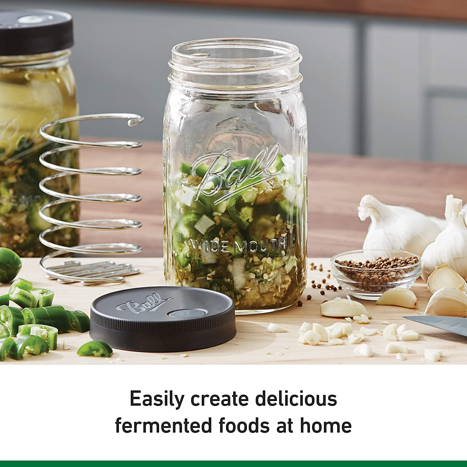 Ball Fermentation Kit, 1 Quart (32 oz) Wide Mouth Mason Jar