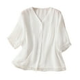 thumbnail image 2 of QIPOPIQ Hauts en Lin pour Femmes Chemises d'Été Décontractées Tunique Jacquard Blouse Liquidation, 2 of 5
