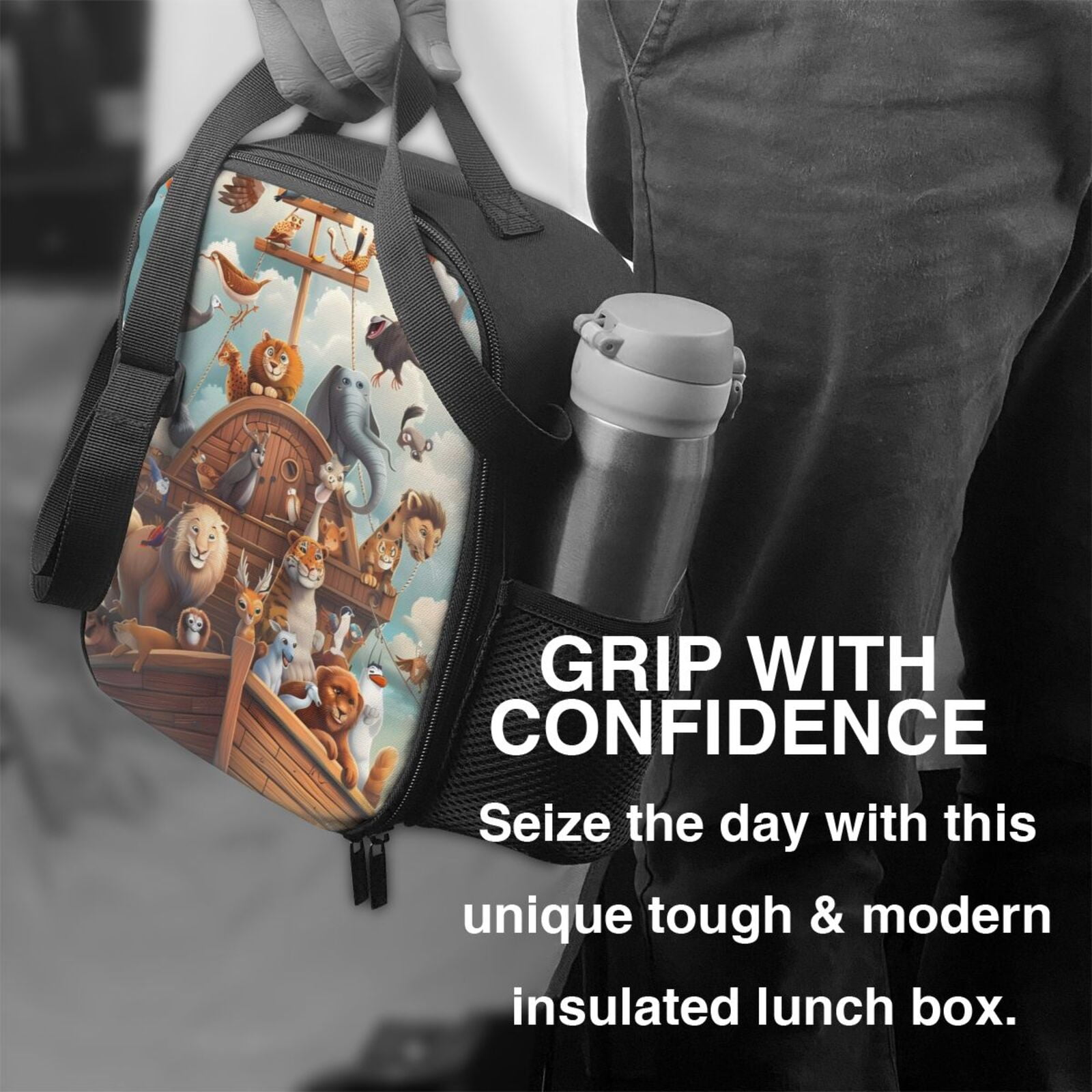 Rateoe Animal Filled Noahs Ark Lunch Bag Reusable Lunch Box with Shoulder Straps for Men Women Insulated Portable Lunchbox for adults Suitable for School Work Picnic