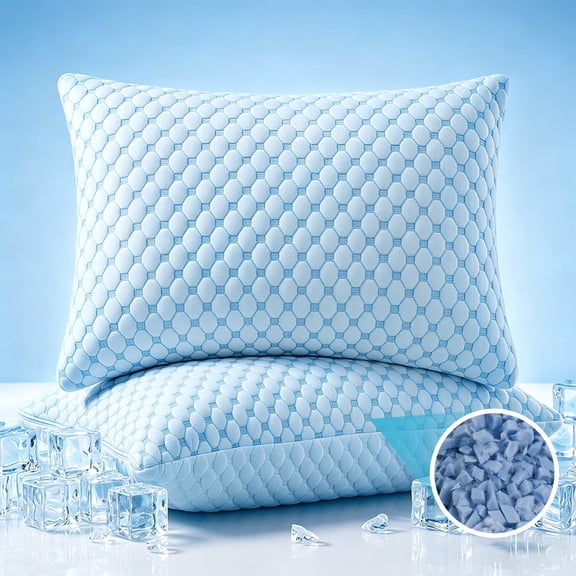 Luxury Cooling Shredded Memory Foam Pillows Set of 2 for Sleeping, Adjustable Memory Foam Bed Pillows 2 Pack Cool Cold Pillow for Hot Sleepers with Washable Cover