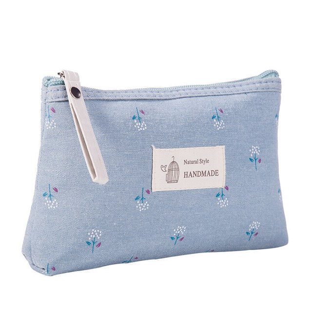 FUDEAM-Bolsa de maquillaje de lona con estampado de flores para mujer, bolsa organizadora de artículos de tocador, con cremallera, neceser de viaje, cosmética Fivean unisex