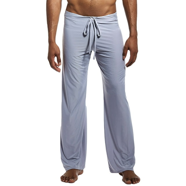 Pantalones de yoga largos para hombre, pantalones de pijama casuales de color liso, pantalones deportivos de cintura media con cordón, pantalones de poliéster para hombre