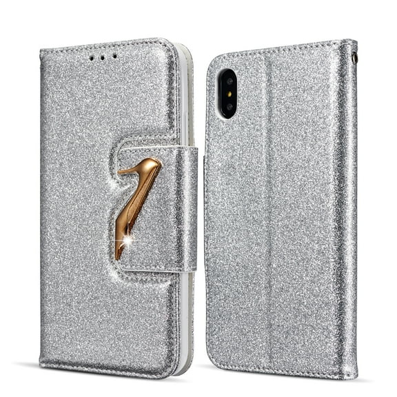 iPhone XS Max Case Wallet, iPhone XS Max 2018 Cover, Allytech Glitter Bling Leather Cover Folio Credit Card Holder Wristlet Shockproof Protective Phone Case for Apple iPhone XS Max (6.5") (silver)