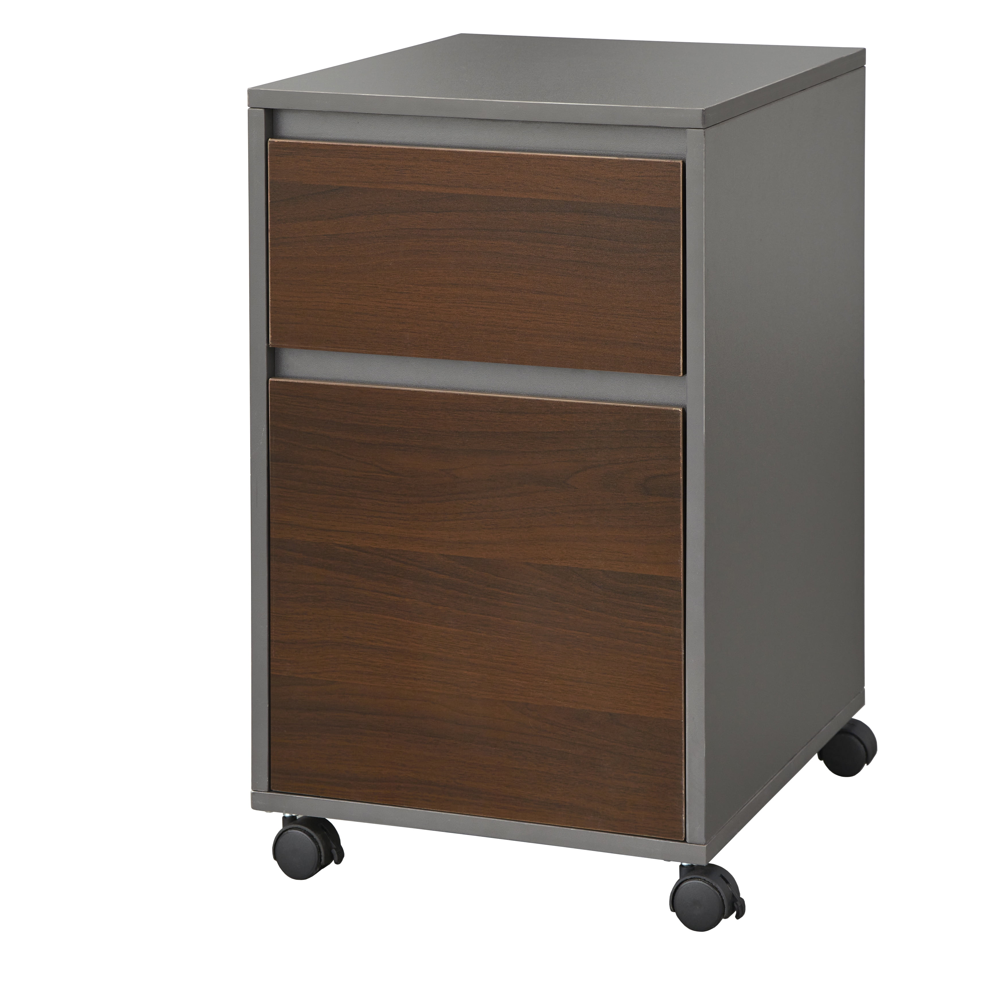 TMS Harlee 2 Drawer Rolling File Cabinet, Gray/Walnut