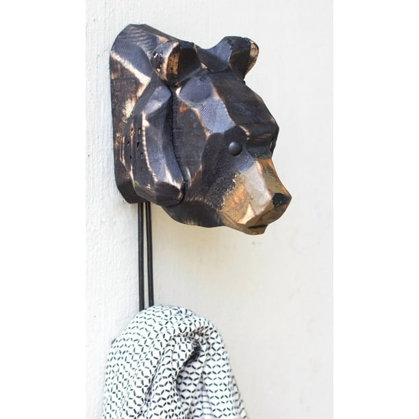 Gancho de pared con forma de oso de madera tallada Kalalou