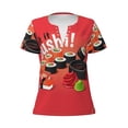 thumbnail image 2 of Fuzoiu Sushi Print Women's V-Neck T-Shirt,Women's Short Sleeve Top, Comfortable for Work, Leisure, and Sports, 2 of 7