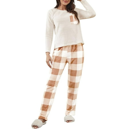 

Qufokar Mens Plaid mas Pajamas Pajama Pants Set Women S 2 Piece Thickened Warm Flannel Long Pyjama Set Plush Autumn Winter Sleepwear Plaid Fleece Sleepwear