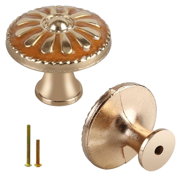 FGY 10pcs Kitchen Cabinet Knobs Pulls, Metal Round Cabinet Knobs, Drawer Dresser Handles Cupboard Door Heavy Knobs, Kitchen Cabinet Hardware with Screws for Bathroom Drawer, 1.18inch, Orange