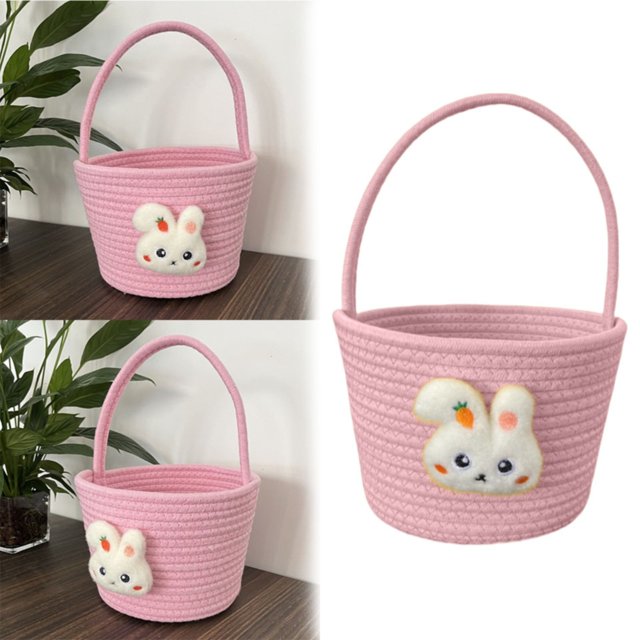 Zooraco Easter Decorations,Organization And Storage,Easter Bunny Basket Handmade Cotton Rope Easter Bunny Bags With Handle Easter Egg Hunting Basket With Cute Easter Candy Gift Basket,Clearance!