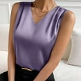 thumbnail image 5 of Pxiakgy tank top for women womens tank tops Women's Summer Solid Color Ding Satin V Neck Sleeveless Bottom Tank Top Purple + M, 5 of 8