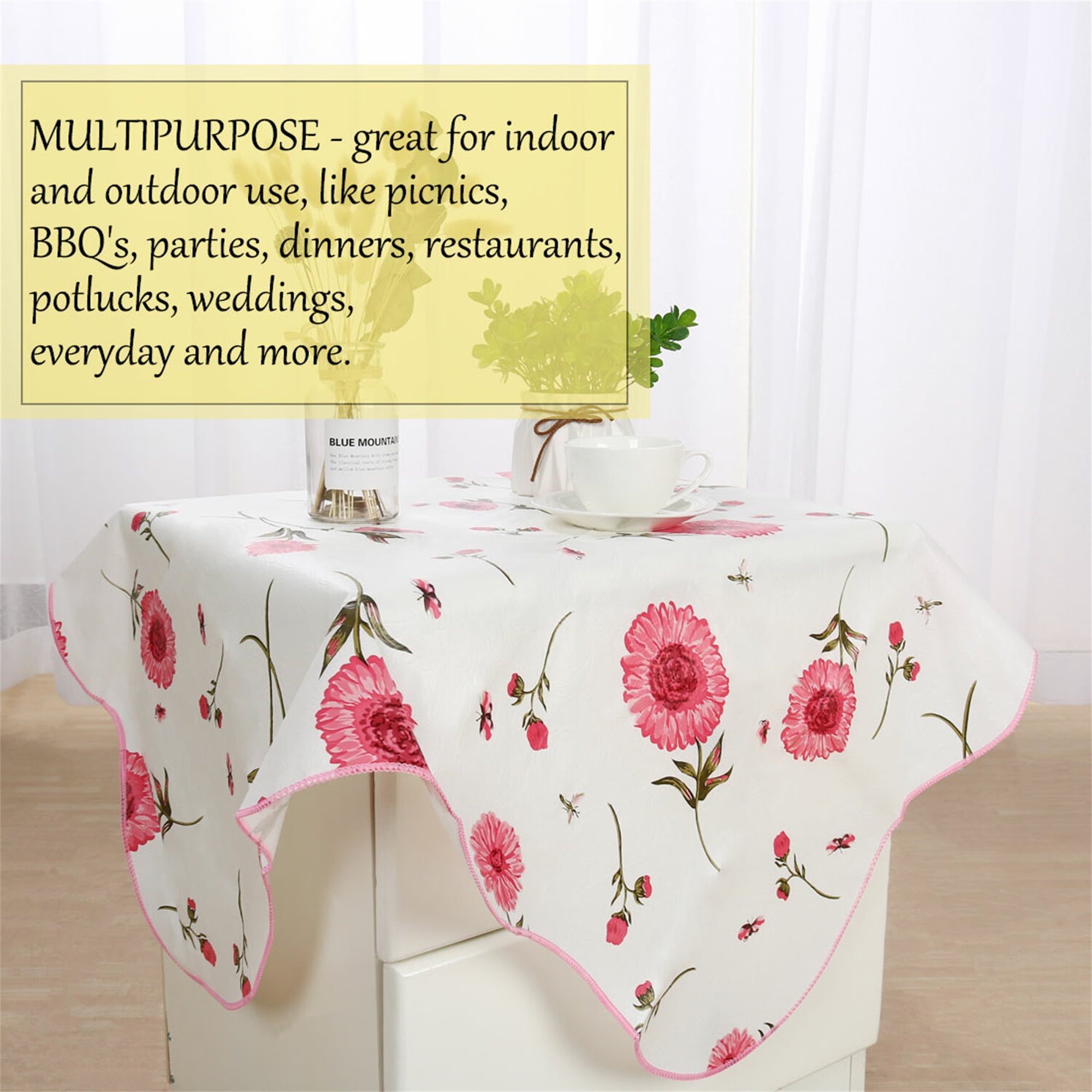 Unique Bargains Vinyl Home Picnic Square Tablecloth Pink 35" x 35"