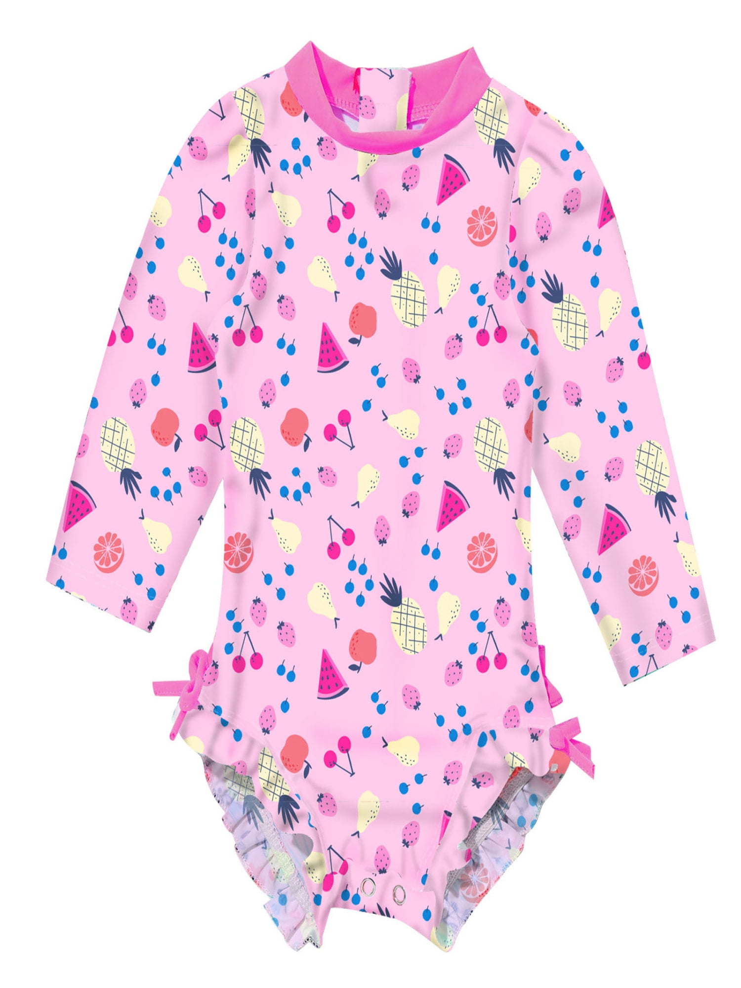 Swoon Baby Girls UPF 50 Zip Front Rash Guard Swimsuit - Blue Floral