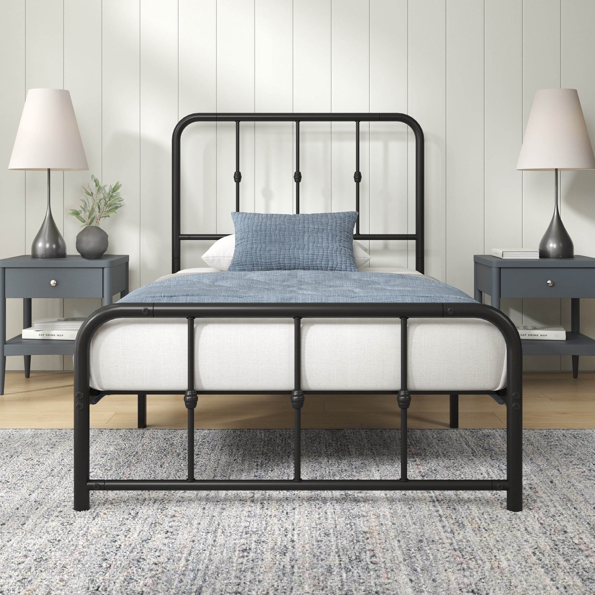 Mainstays Twin Modern Metal Platform Bed Frame with Curved Headboard, No Box Spring Needed, Black