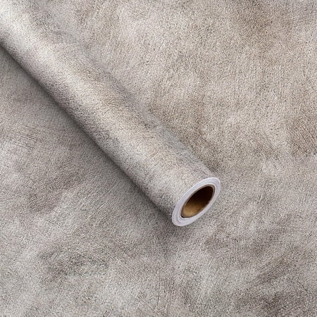 Gray Concrete Wallpaper Peel and Contact Paper 16x118In, Self- Removable Light Taupe Stained Texture Modern Grasscloth Wrap for Walls Kitchen Gym
