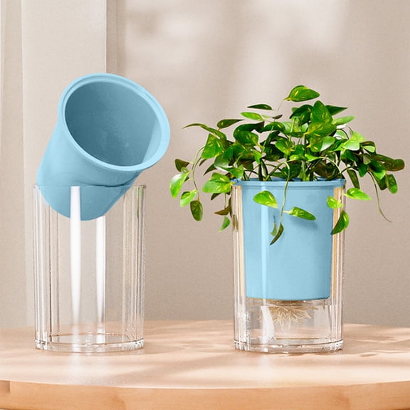 RXIRUCGD Self-Watering Plastic Planter with Automatic Suction System - Hydroponic Vase for Succulents and Green Plants on Desktop Decor