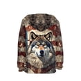 thumbnail image 2 of Xoenoiee Pullover Hoodies Long Sleeve Top for Fall Winter Loose Activewear with Kangaroo Pocket for Kids Travel Workout Jogging Play, Grunge American Flag Wolf Print, XL, 2 of 7