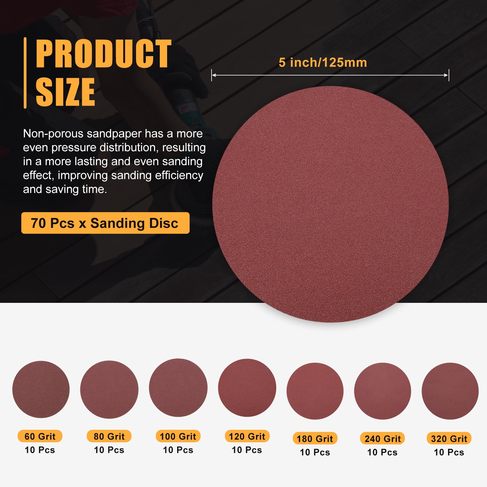 10 Pcs 9 Inch Sanding Disc 180 Grit Hook and Loop Sandpaper Random Orbital Sander Pads for Woodworking Automotive, Gold