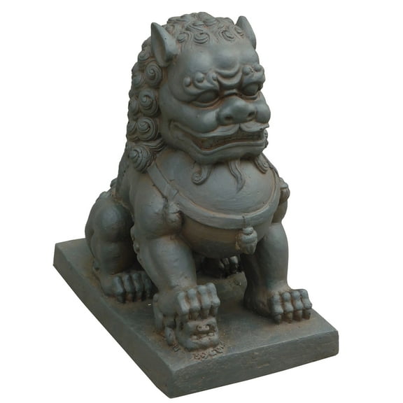Hi-Line Gift Ltd Foo Dog-Right Paw on Cub Statues, Clay Fibre Brown