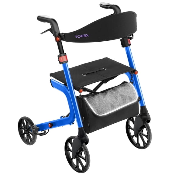 KEKOY Heavy-Duty Rollator Walker with Seat for Seniors, 500 lbs Walker for Seniors, Extra-Wide Seat, Reinforced K-Frame, 10" TPR All-Terrain Wheels, 8-Level Adjustable Height, Blue