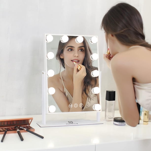 FENCHILIN Miroir de maquillage hollywoodien - Smart Music Bluetooth - Bande LED dimmable - 25x30 cm - Blanc - Maison