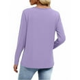 thumbnail image 4 of Lenpel Women's T Shirts Fashion Long Sleeve V Neck Floral Lace Front Solid Color Loose Tunic Tops Soft Casual Tee Blouses(Purple,X-Large), 4 of 7