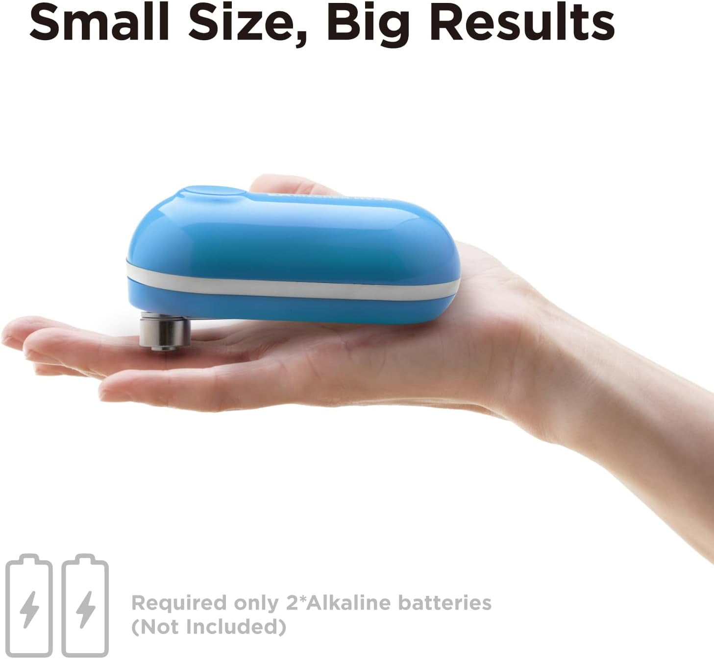 Kitchen Mama Mini Electric Can Opener: Open Your Cans with A Simple Press of Button - Automatic, Hands Free, Smooth Edge, Food-Safe, Battery Operated, YES YOU CAN (Blue)