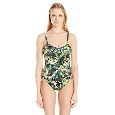Lucky Brand Women's Coastal Palms One Piece Swimsuit, Black, SZ MEDIUM