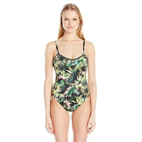 Lucky Brand Women's Coastal Palms One Piece Swimsuit, Black, SZ MEDIUM