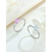 Starchenie Round Promise Rings for Her | 925 Sterling Silver Halo Ring | Engagement Wedding band for Women Size 5