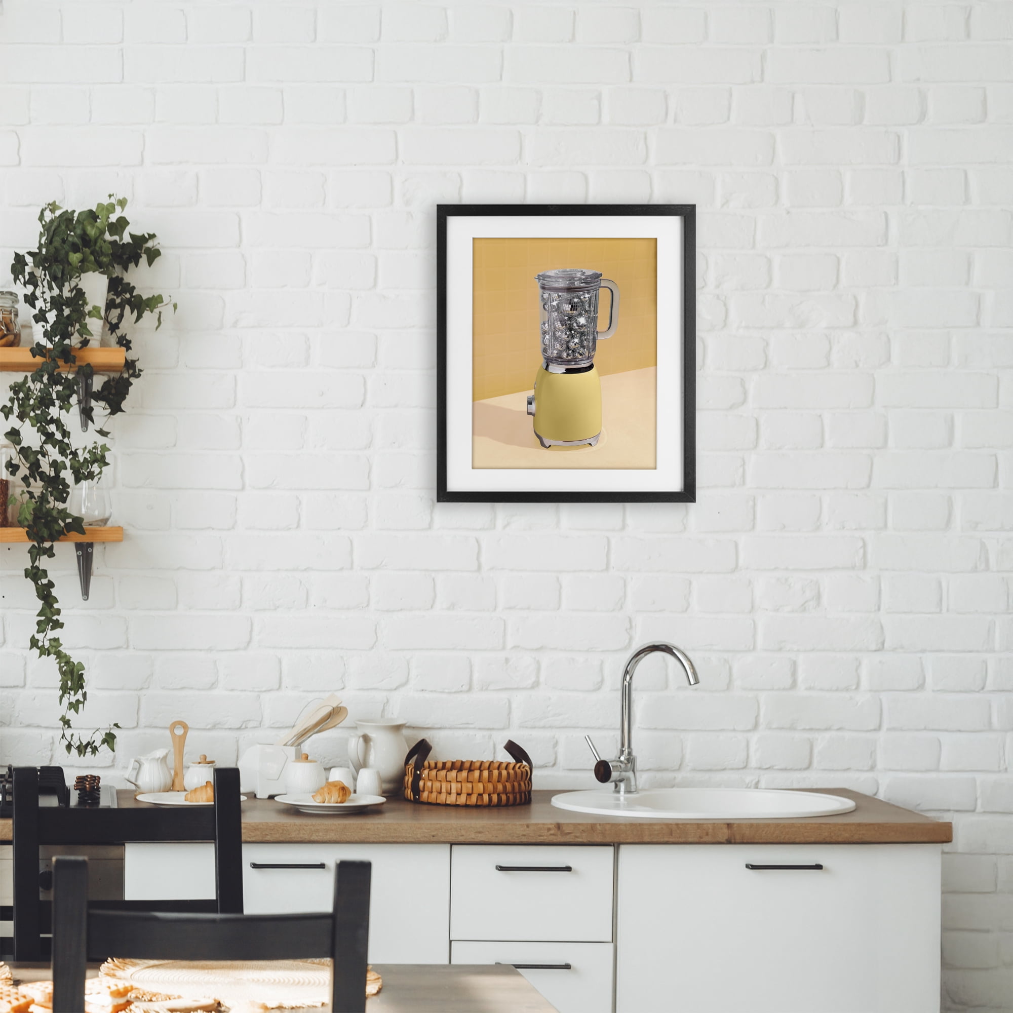 Stupell Industries Disco Drink Blender over Yellow Black Framed Print Under Glass, design by LISH Creative