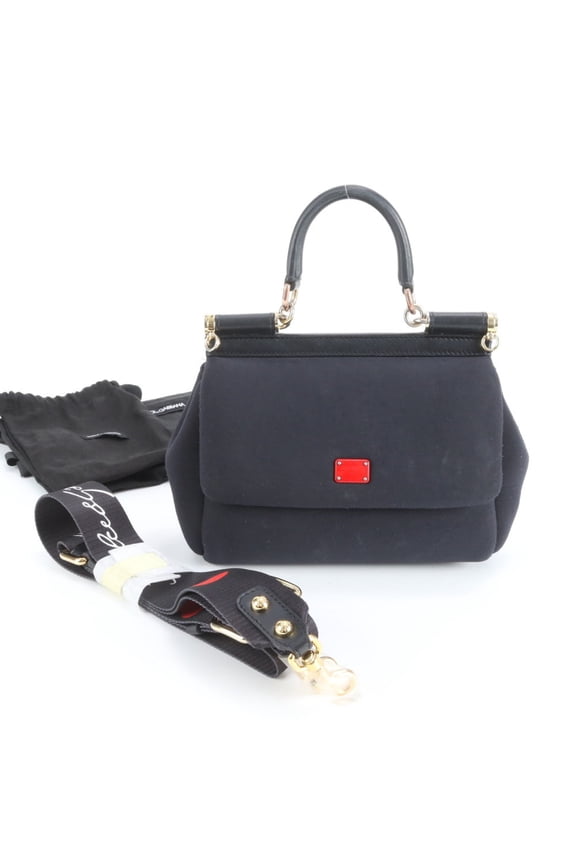 Pre-Owned Dolce & Gabbana D&G Sicily Leather Handbag Shoulder Tote Bag Black Women's